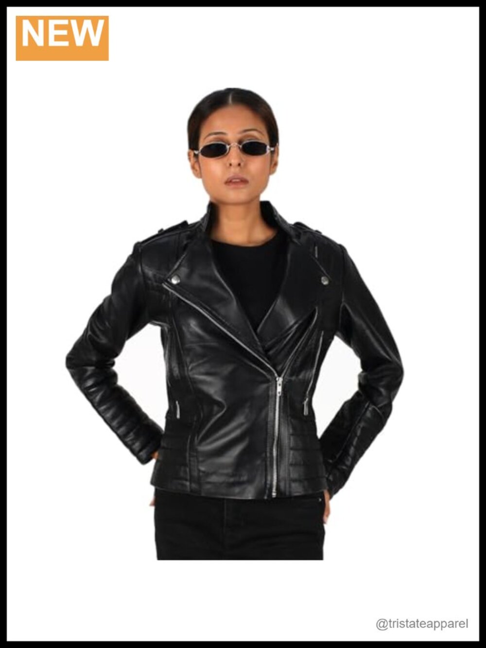 Genuine Lambskin Double Rider Leather Jacket with Zipper Pockets